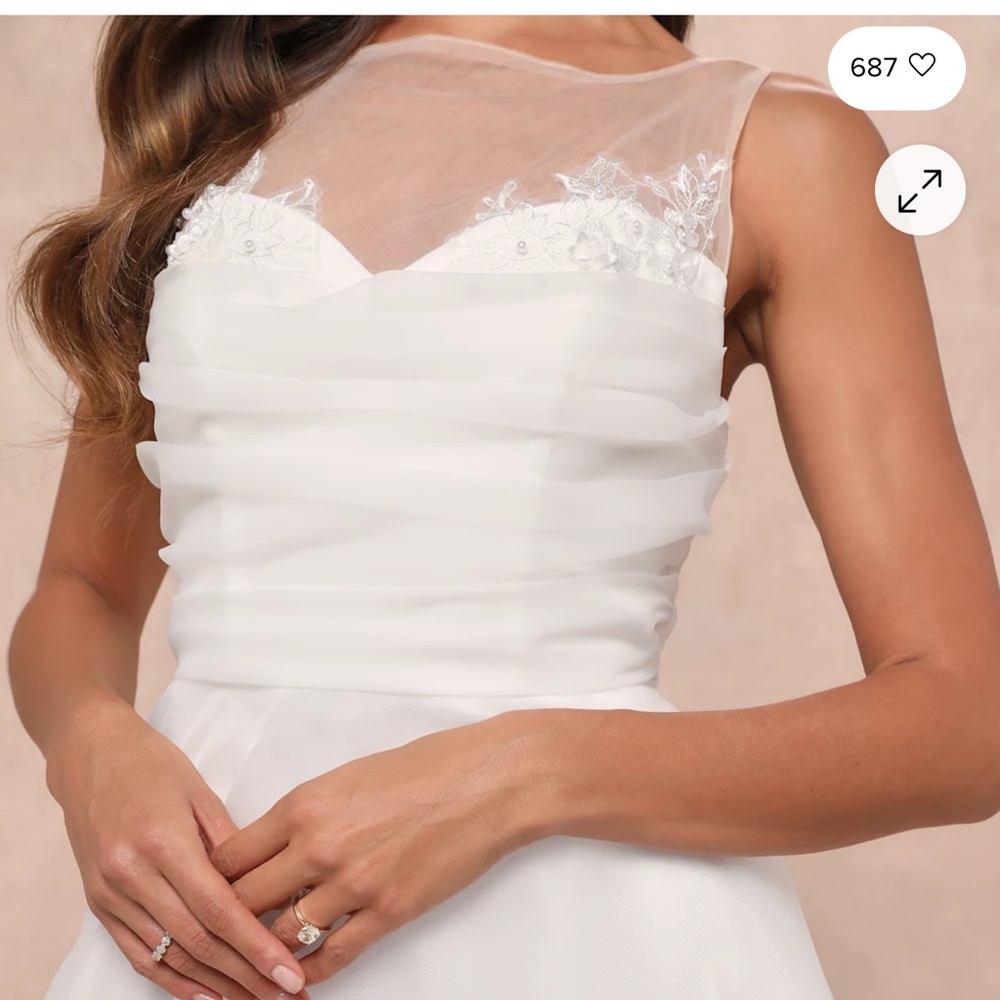 Lulus Yours For Eternity White Organza Embroidered Pleated Maxi Dress - Size S - Picture 3 of 3
